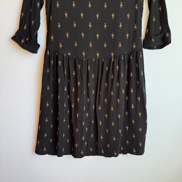 Garnet Hill Bohemian Tiered Pocket Detail Dress Size 4 Black Floral Emblem Print - Picture 9 of 16